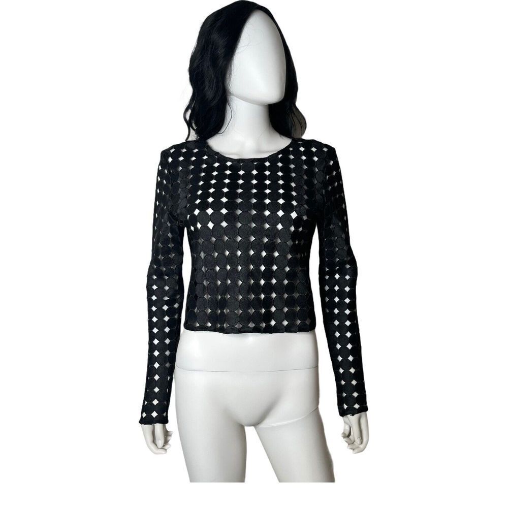 Alexis See Through Crop Top Women Size‎ L Black Long Sleeve Laser Cut Out